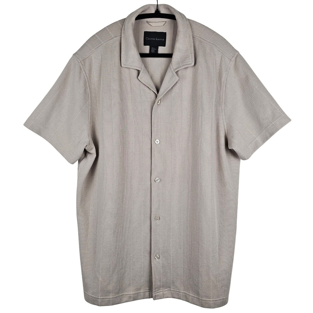 Christian‎ Lacroix Men's Beige Striped Short Sleeve Button Up XL Relaxed fit